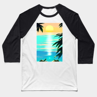 Summer Sunset Palm Tree Beach Ocean Artistic Paradise Baseball T-Shirt